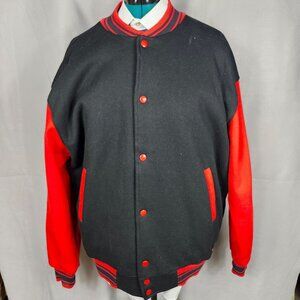Fruit Of The Loom Super Cotton Varsity Jacket XL Black & Red Ribbed Collar